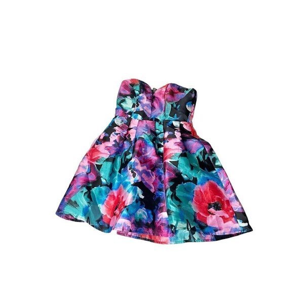 B. Darlin A-Line Formal Dress Black Pink Multicolor Floral Short Junior Size 5/6 - Picture 3 of 7